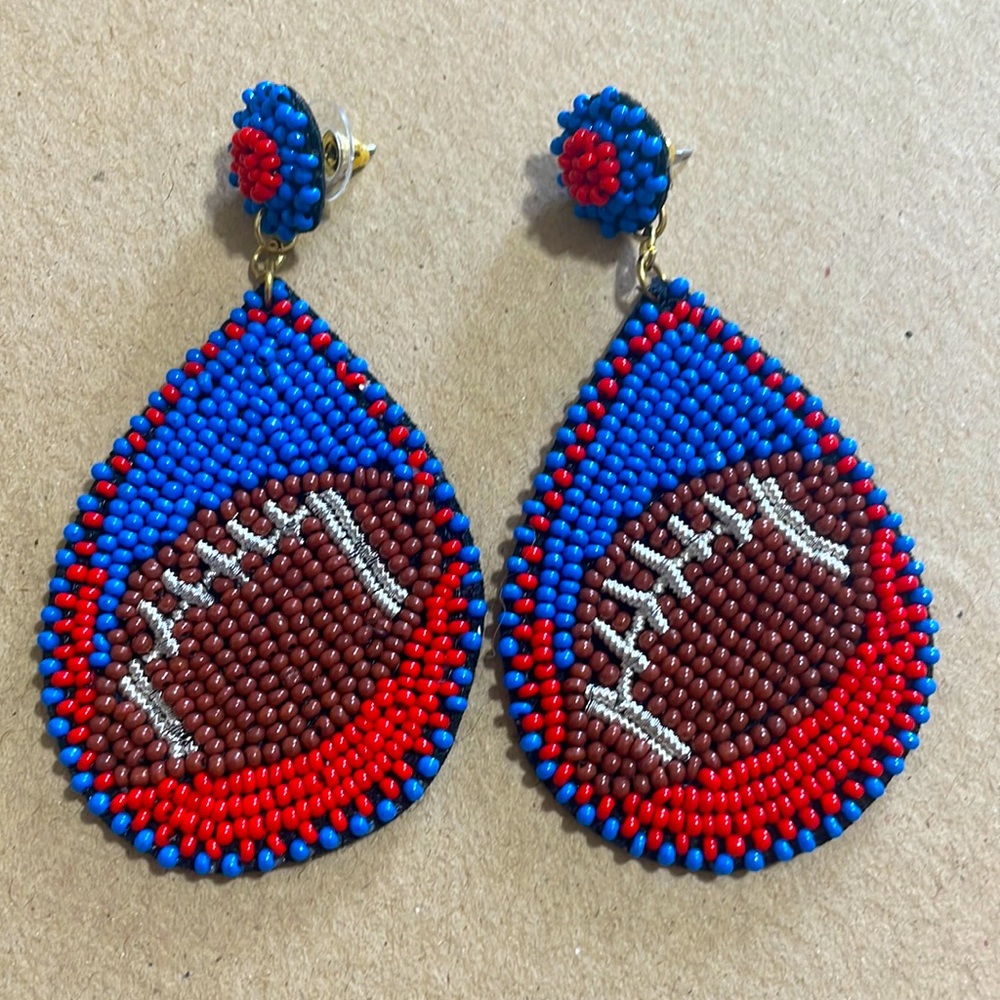 ❤️💙Madeline Red Blue Beaded Football Teardrop Earrings